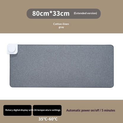 Gray heated desk mat, 31 x 13 in, touch display controls (variant photo)