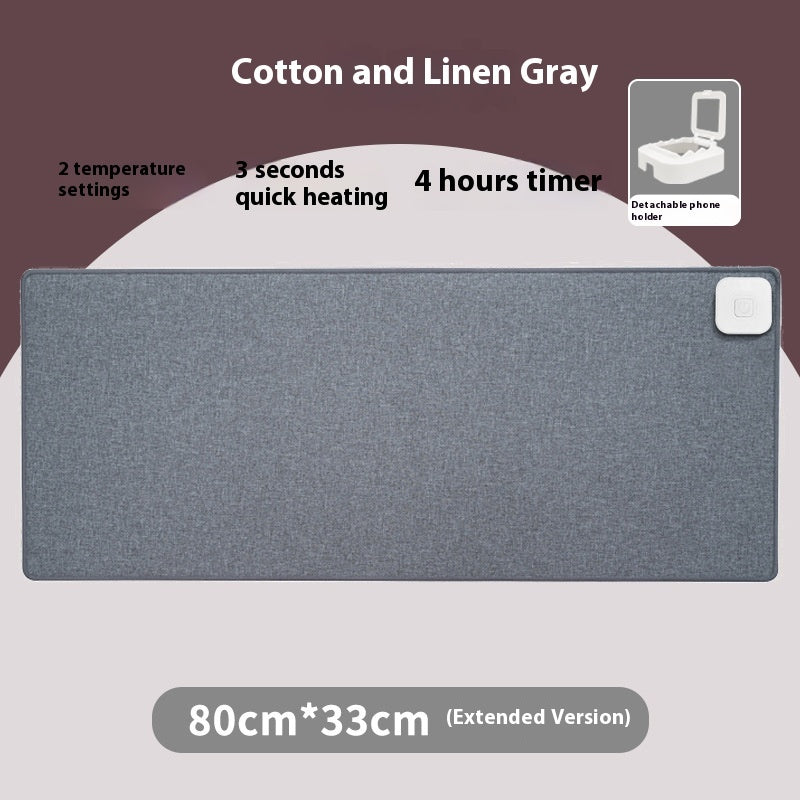 Gray heated desk mat, 31 x 13 in, button controls with 4-hour timer (variant photo)