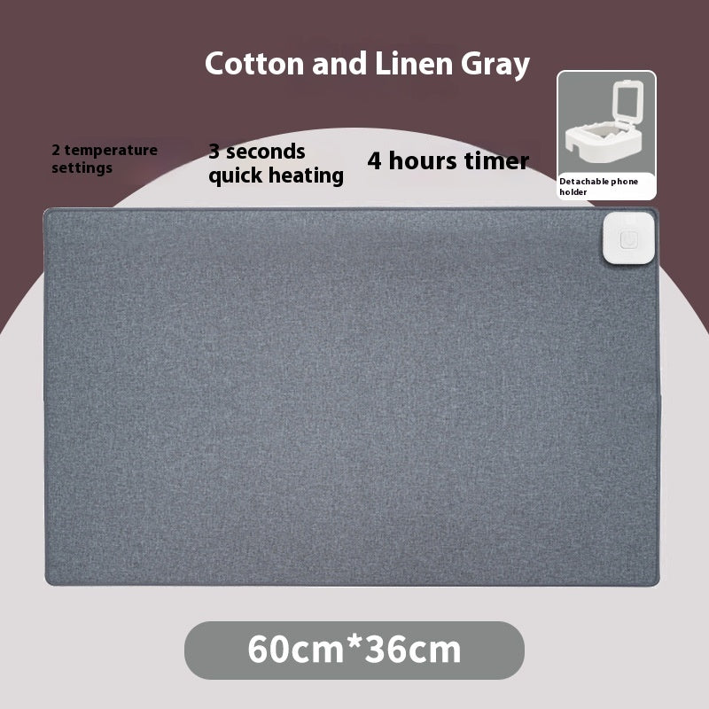 Gray heated desk mat, 24 x 14 in, button controls with 4-hour timer (variant photo)